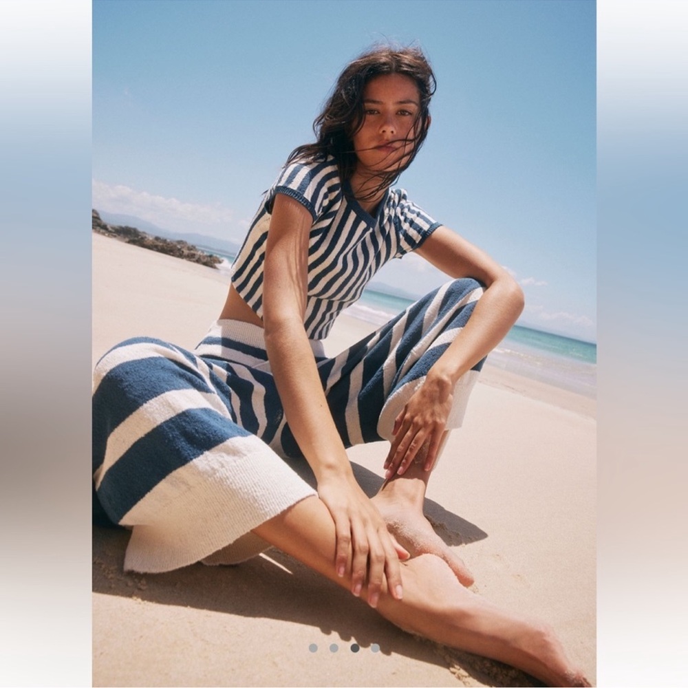 Free People Blue and White Striped Sweater Set